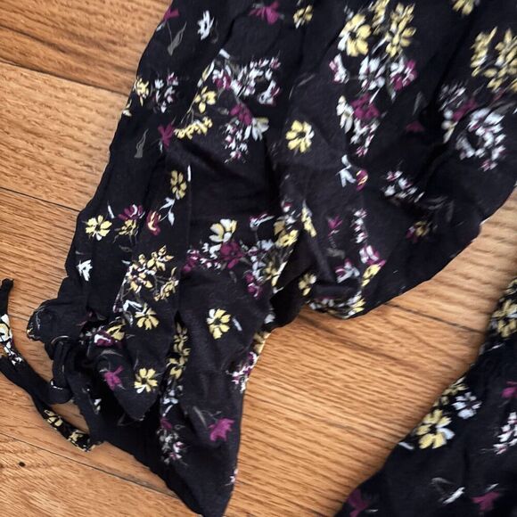 Torrid Women's Black Tie Neck Floral Print Challis Smocked Waist Dress Size 4 - Picture 3 of 7